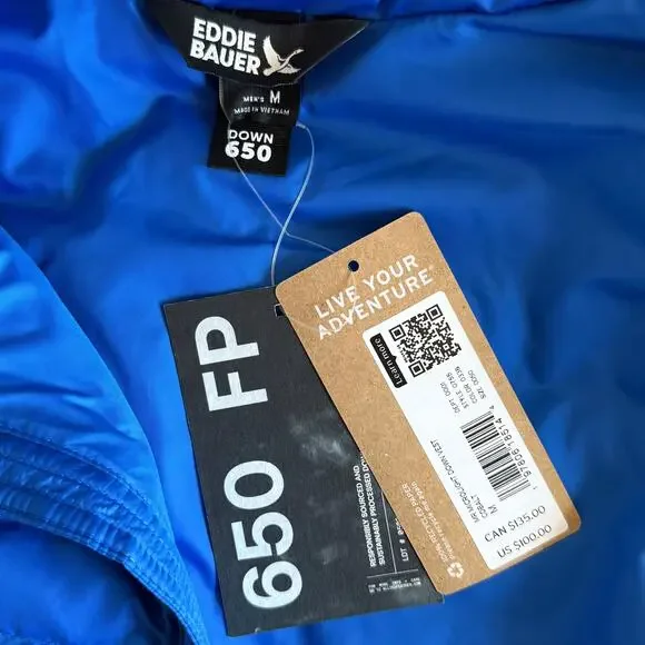 Eddie Bauer Microlight Down Vest Men’s Medium Blue 650 Fill Packable Puffer NWT - Picture 4 of 9